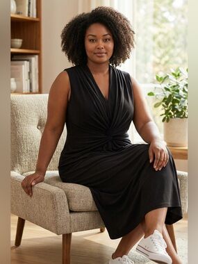 White House Black Market Black Twist-Front Midi Dress